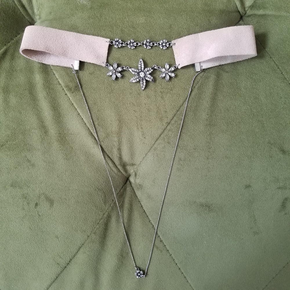 ZARA Blush Pink Leather Flower Choker Necklace